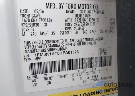 2017 Ford Expedition El Limited из США, поврежденный, VIN 1FMJK1KT8HEA01323